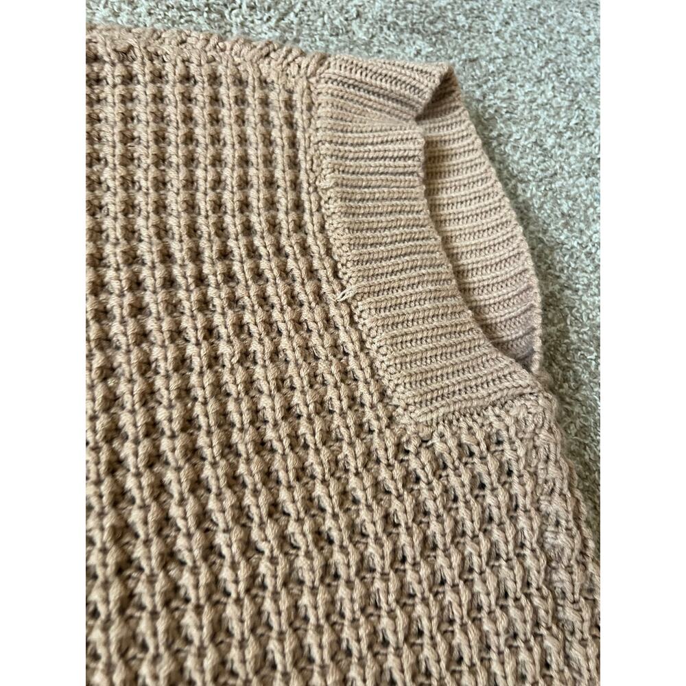 Chunky Knit Crop Sweater Vest Size L Tan Beige Mock Neck Sleeveless Pullover - Picture 3 of 6